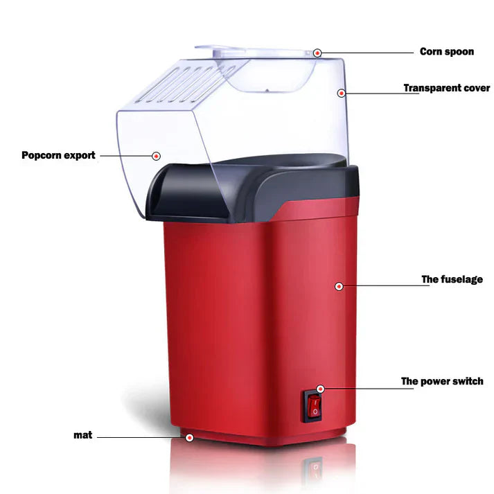 Compact red mini popcorn machine with transparent cover and black base. - Mini PopCorn Machine - Menzaar - Default Title