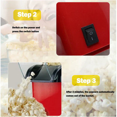 Red mini popcorn machine with black switch button and popping popcorn inside. - Mini PopCorn Machine - Menzaar - Default Title
